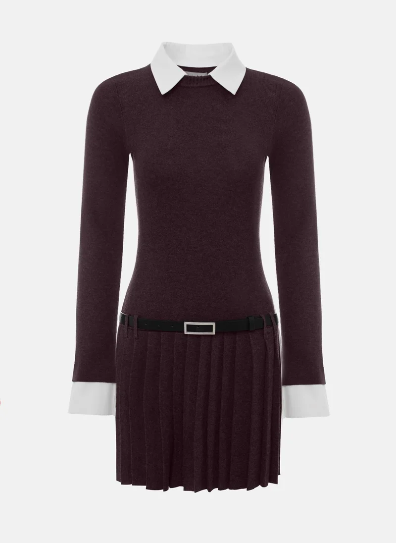 Lichi Mini knitted dress with contrast inserts and eco leather belt